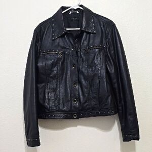 Forzieri Black Leather Jacket Classic Cropped Design Size 50 (See Measurements)